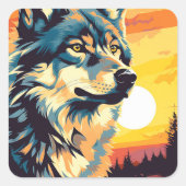 Majestic Wolf Impressionist Journey Vierkante Sticker (Voorkant)