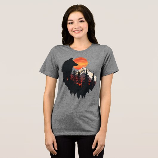 Majestic Wolf Mountain Sunset Graphic T-Shirt (Voorkant volledig)