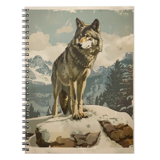 Majestic Wolf op Snowy Rock Notitieboek (Voorkant)