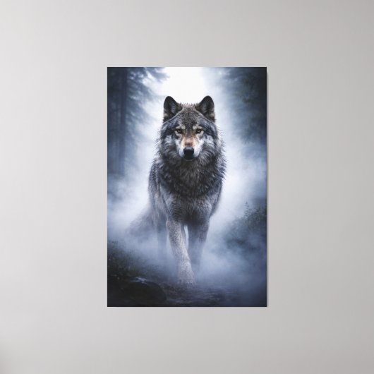 Majestic Wolf – Silent Presence in the Fog Canvas Afdruk (Voorkant)
