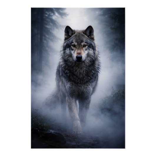 Majestic Wolf – Silent Presence in the Fog Poster (Voorkant)