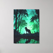 Majestic Wolf Silhouette in Mystical Green Forest Canvas Afdruk (Voorkant)