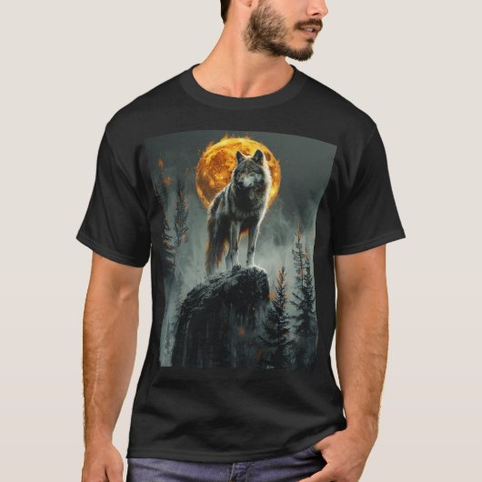Majestic Wolf Under Moonlight - Wildlife Graphic T-shirt (Voorkant)