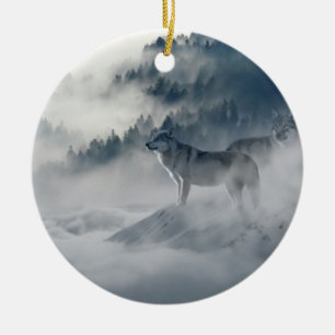 Majestic Wolven in de boslijst Keramisch Ornament