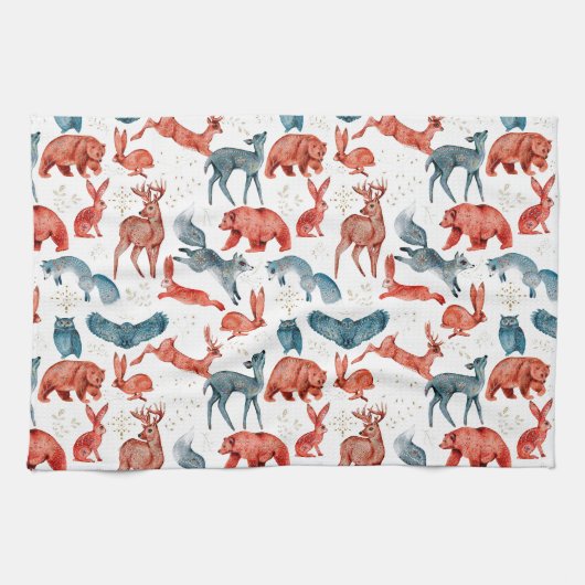 Majestic woodland animals pattern theedoek (Horizontaal)