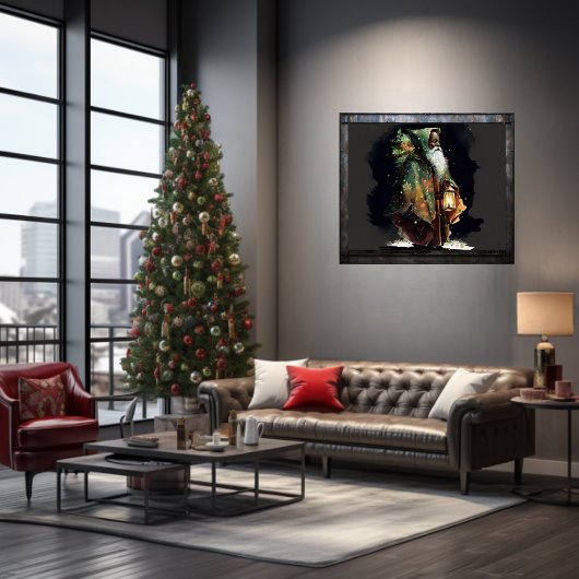 Majestic Woodland Black Santa in een groene mantel Poster