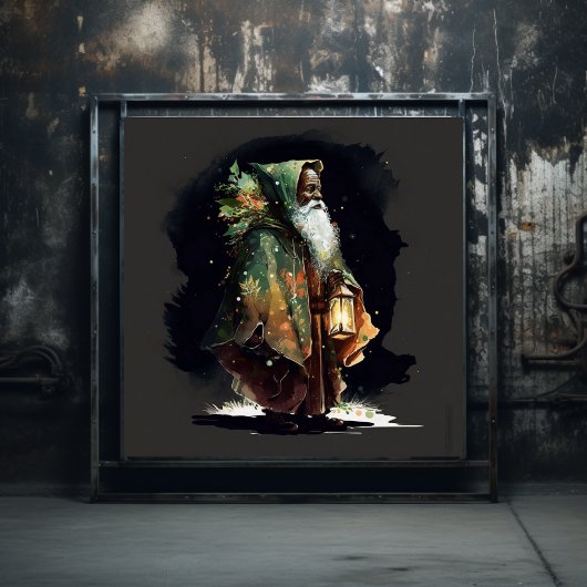 Majestic Woodland Black Santa in een groene mantel Poster