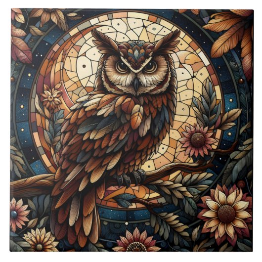 Majestic Woodland Brown Owl Glas in lood Tegeltje (Voorkant)