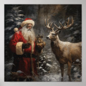 Majestic Woodland Herten W / Black Santa Poster (Voorkant)