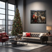Majestic Woodland Herten W / Black Santa Poster