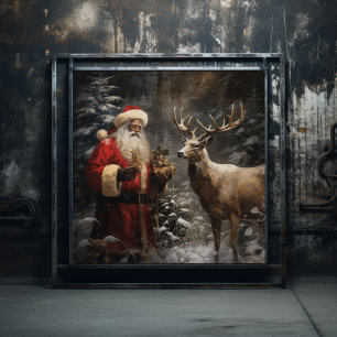 Majestic Woodland Herten W / Black Santa Poster