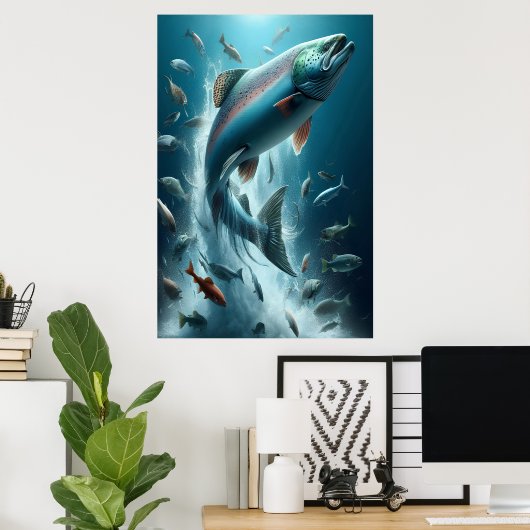 Majestic Zalm tijdens Moonlit Dans 24x36 Poster (Thuiskantoor)