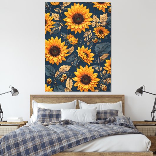 Majestic Zonnebloem Patroon Design Art Canvas Afdruk (Insitu (Slaapkamer))