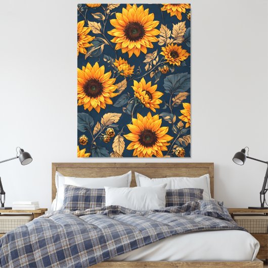 Majestic Zonnebloem Patroon Design Art Canvas Afdruk (Insitu (Slaapkamer))