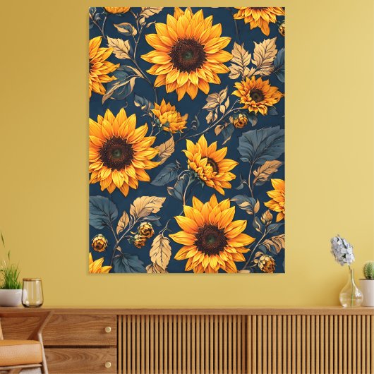 Majestic Zonnebloem Patroon Design Art Canvas Afdruk (Insitu (Woonkamer))