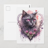 Majestic Zwart Kitty Kat Witch | Halloween Briefkaart (Voorkant / Achterkant)