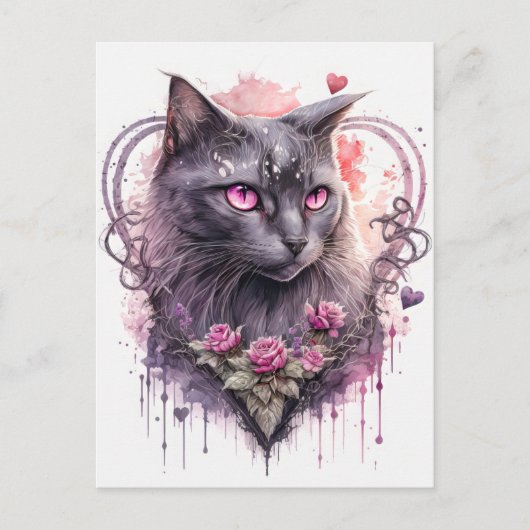 Majestic Zwart Kitty Kat Witch | Halloween Briefkaart (Voorkant)