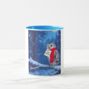 Majestieke Kerstuil Besneeuwde Winter Mok