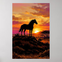 Majestieke Paard Silhouet bij Zonsondergang Poster
