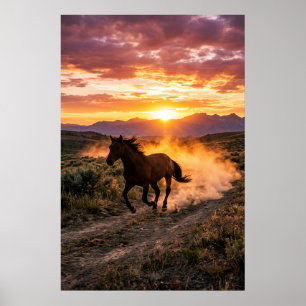 Majestieke Wilde Paard Zonsondergang Poster   Luxe
