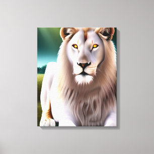 Majestieke Witte Leeuw Gouden Ogen Ethische Kunst Canvas Afdruk