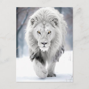 Majestieke Witte Leeuw in Winter Wonderland Ontwer Briefkaart