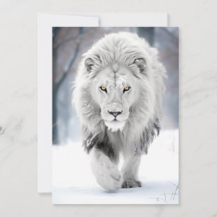 Majestieke Witte Leeuw in Winter Wonderland Ontwer Kaart