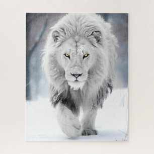 Majestieke Witte Leeuw in Winter Wonderland Ontwer Legpuzzel