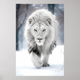 Majestieke Witte Leeuw in Winter Wonderland Ontwer Poster