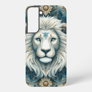 Majestieke witte leeuwenkop turkooisblauwe mandala samsung galaxy hoesje