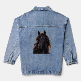 Majestieke zwarte hengst denim jacket