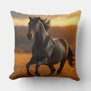 Majestieke Zwarte Hengst Paard Herfst Zonsondergan Kussen