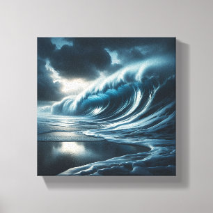 Majestieuze Donker Teal Oceaan Golf - Dramatische Canvas Afdruk