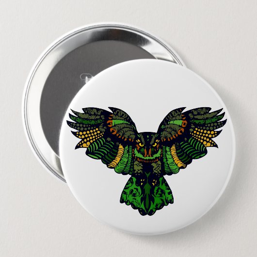 Majestieuze Smaragd Uil Ronde Button 4,0 Cm (Voorkant /achterkant)