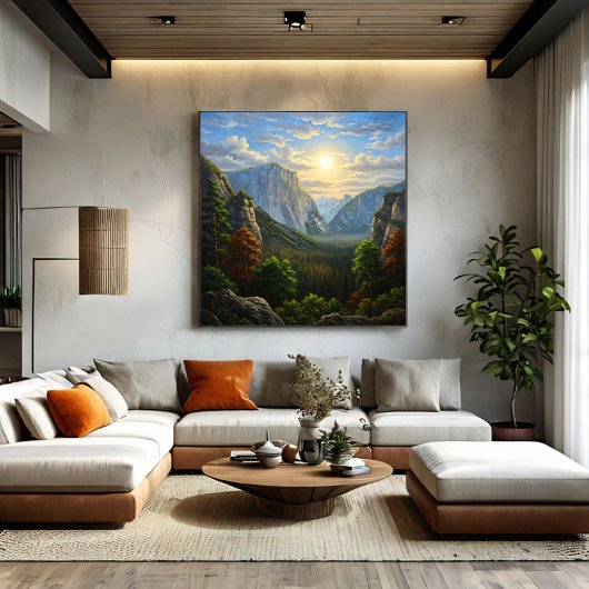 Majestueel bergdal zonsondergang landschap canvas afdruk