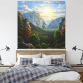 Majestueel bergdal zonsondergang landschap canvas afdruk (Insitu (Slaapkamer))