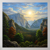 Majestueel bergdal zonsondergang landschap poster (Voorkant)