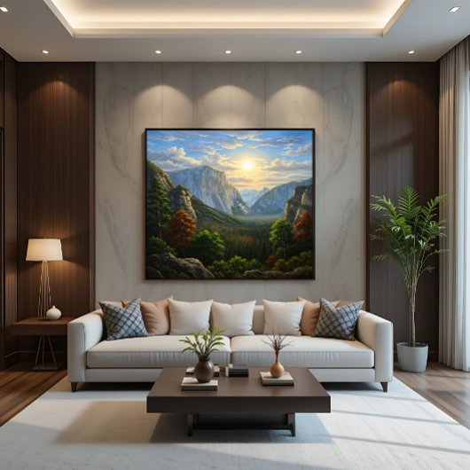 Majestueel bergdal zonsondergang landschap poster