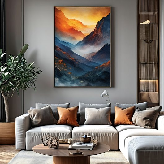 Majestueel berglandschap bij zonsondergang canvas afdruk