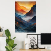 Majestueel berglandschap bij zonsondergang poster (Thuiskantoor)