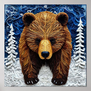 Majestueel Grizzlybeer Beeldhouwkunst Lichtgevend Poster