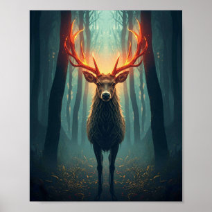 Majestuele Glowende Herten Muurkunst – Mystieke Poster
