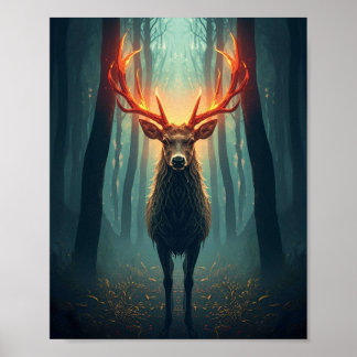 Majestuele Glowende Herten Muurkunst – Mystieke Poster