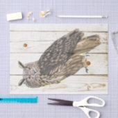 Majestuele uil op vervaagde houten planken tissuepapier (Craft)