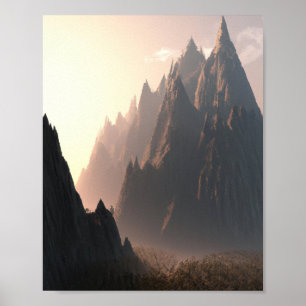 Majestueus Berglandschap Gouden Uur Zonsopgang Poster