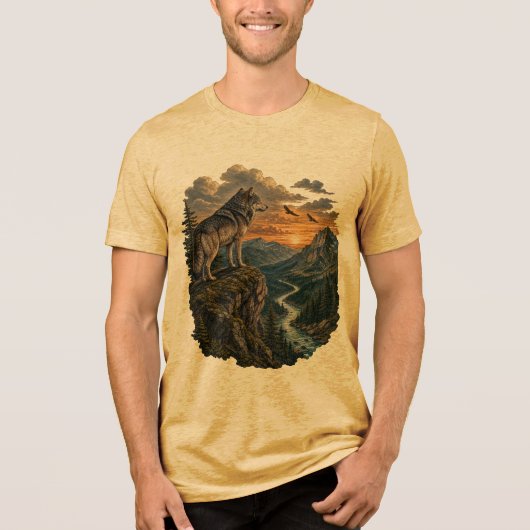 Majestueus Bergwolf Wildernis Ontwerp Tri-Blend Shirt (Voorkant)