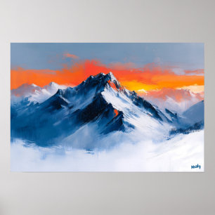 Majestueus bergzonsondergang Fauvist, alpien lands Poster