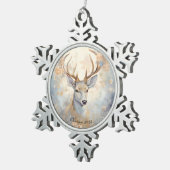 Majestueus blauw en goud kerstrendier tin sneeuwvlok ornament (Rechts)