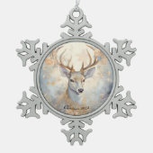 Majestueus blauw en goud kerstrendier tin sneeuwvlok ornament (Voorkant)