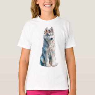 Majestueus blauwe ogen Siberische Husky Puppy Kind T-shirt